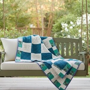 Inspirational Scripture Quilt Comfort Gift Handmade Blue White Green